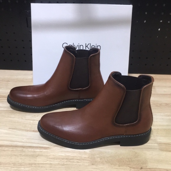 New WB Calvin Klein Men\'s Brown Leather Boots